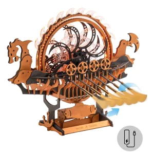 ROKR Wooden 3D Puzzle Viking Dragon Ship Mechanical Model Building Kit for Home Decor 229-Piece Puzzle Toy with LED Light for Bookshelf Decor Gift for Adults Kids